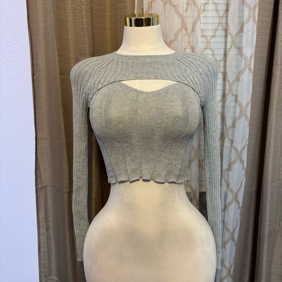 Aeropostale Tops - Aeropostale Gray Ribbed Cutout Bodysuit
